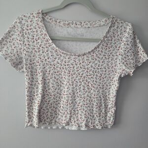 Wallflower Floral Ribbed Lettuce Trim Crop Top M